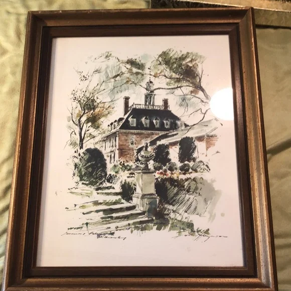 Colonial Williamsburg souvenir of Governor’s Palace/print/ wood framed/glass